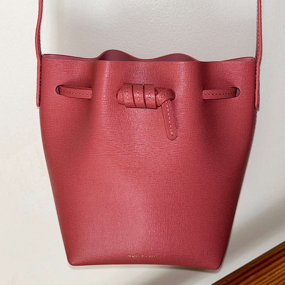 mansur gavriel pink saffiano leather mini mini bucket bag